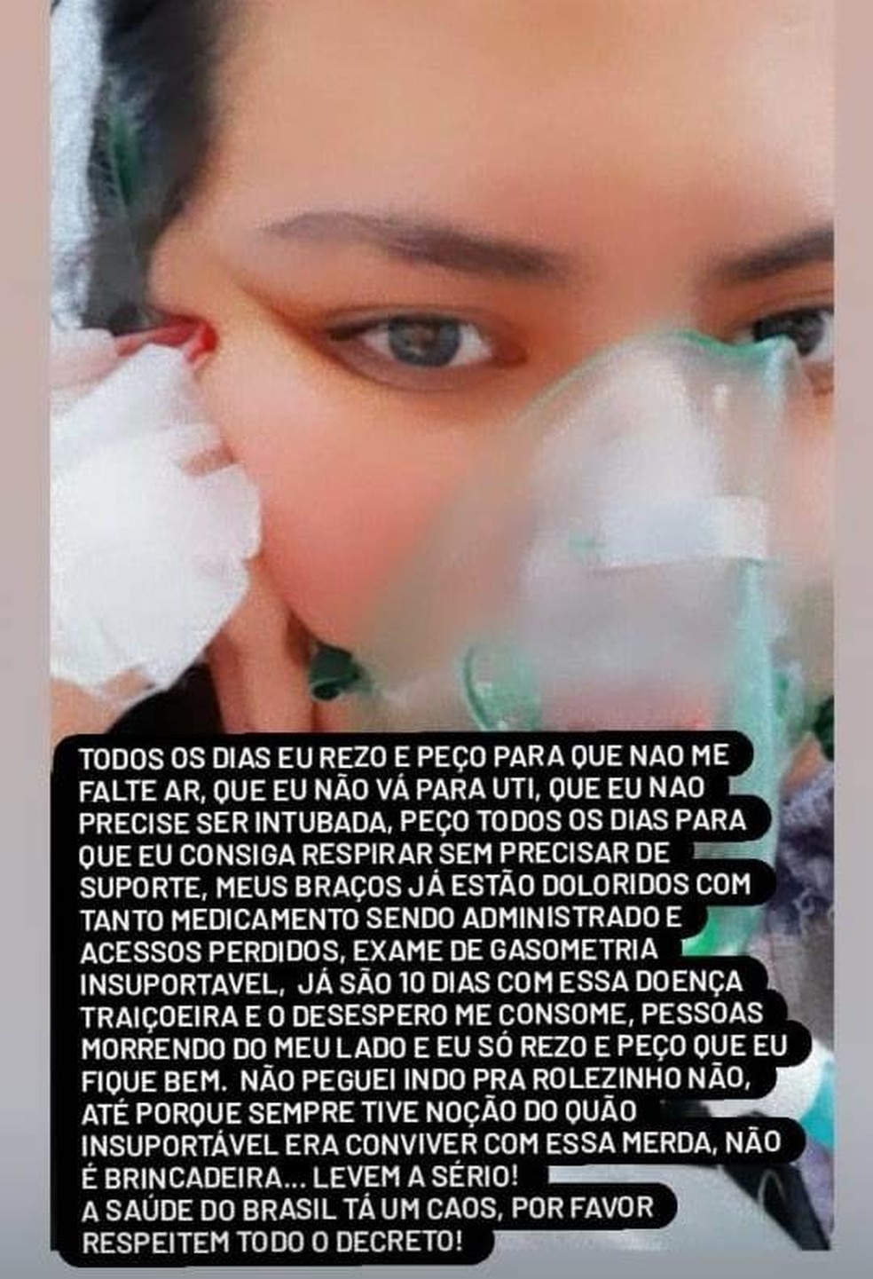 Estagiria de enfermagem de Sorocaba fez postagens nas redes sociais para alertar sobre a gravidade da doena Foto Reproduo Instagram