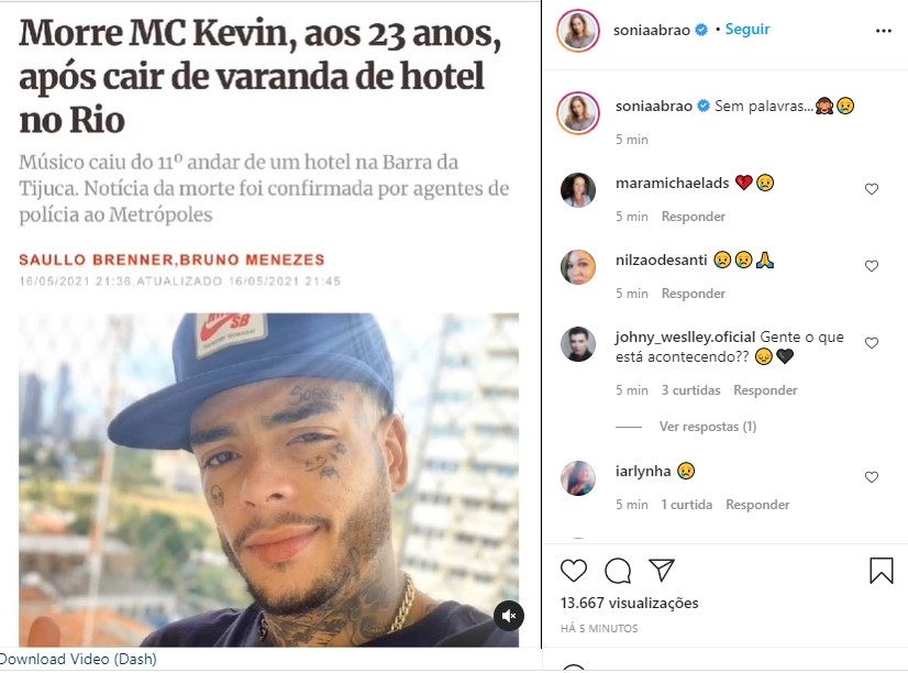 Sonia Abro lamenta morte de MC Kevin Foto Reproduo Instagram