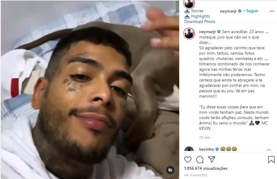 Neymar homenagem a MC Kevin Foto Reproduo Instagram