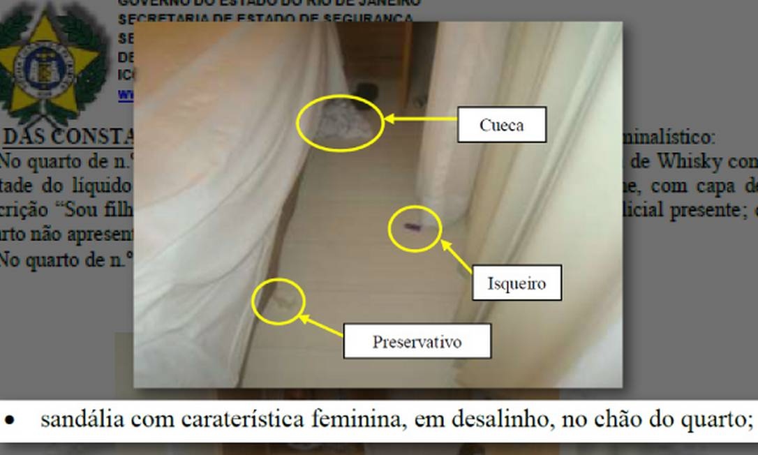 Imagem da percia destaca objetos em quarto onde estava MC Kevin Foto Agncia O Globo