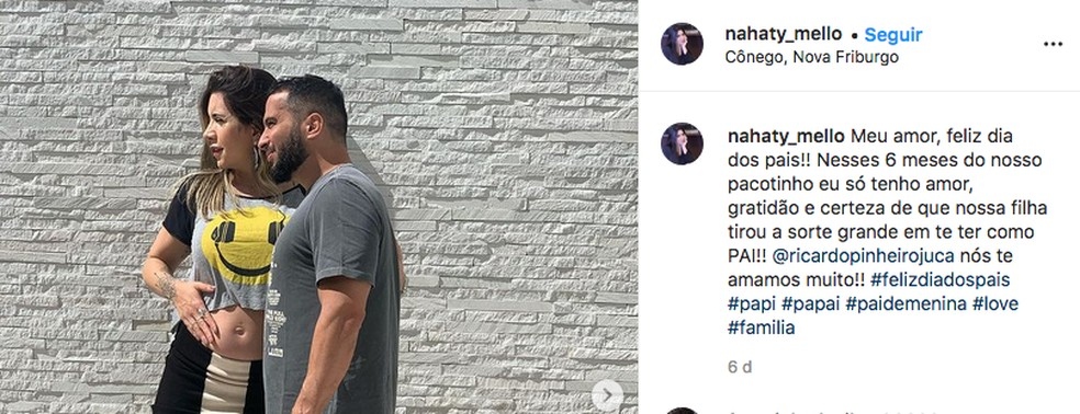 Nahaty chegou a postar uma homenagem a Ricardo no Dia dos Pais Foto Reproduo Instagram