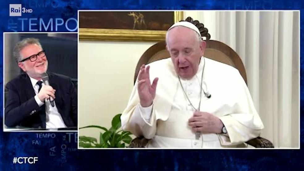 Papa Francisco em entrevista para a televiso italiana em 6 de fevereiro de 2021 Foto ReproduoReuters TV