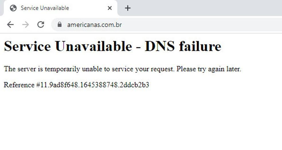Falha de DNS no site das Lojas Americanas Foto Reproduo