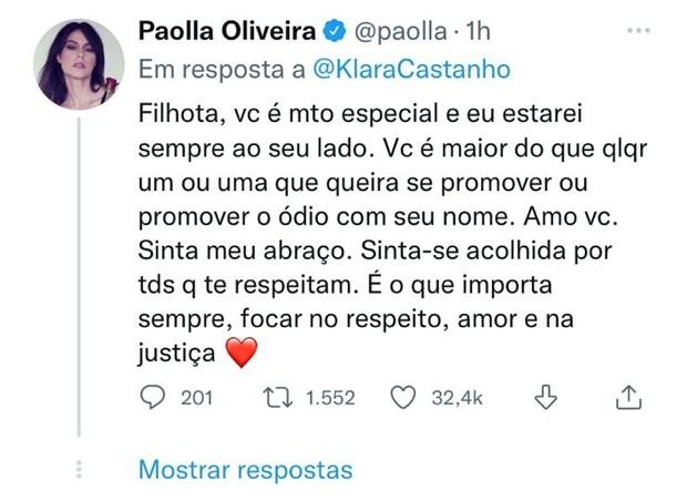 Paolla Oliveira se manifesta aps carta aberta de Klara Castanho Foto ReproduoInstagram
